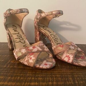 Sam Edelman Women's Size 6.5 Orlane Dusty Rose Floral Block Heel Shoes EUC
